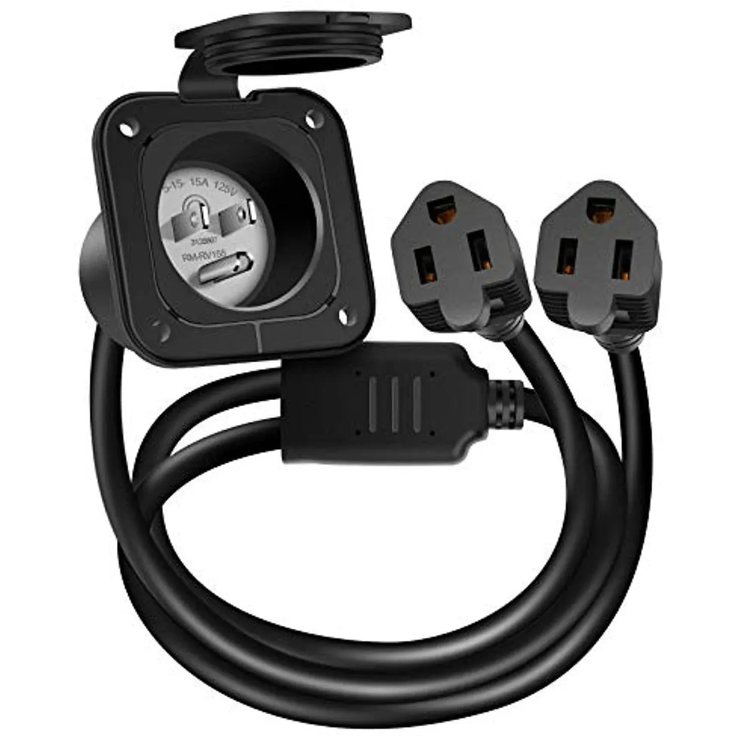 WELLUCK 15 Amp 125V AC Power Inlet Port Plug with Integrated Dual 18&#034; Extension 