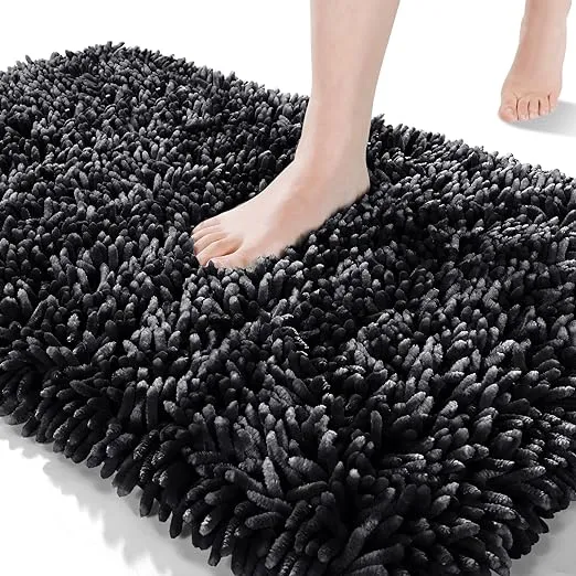  Luxury Chenille Bath Rugs, Extra Soft and Absorbent Shaggy 17&#034; X 24&#034; Black