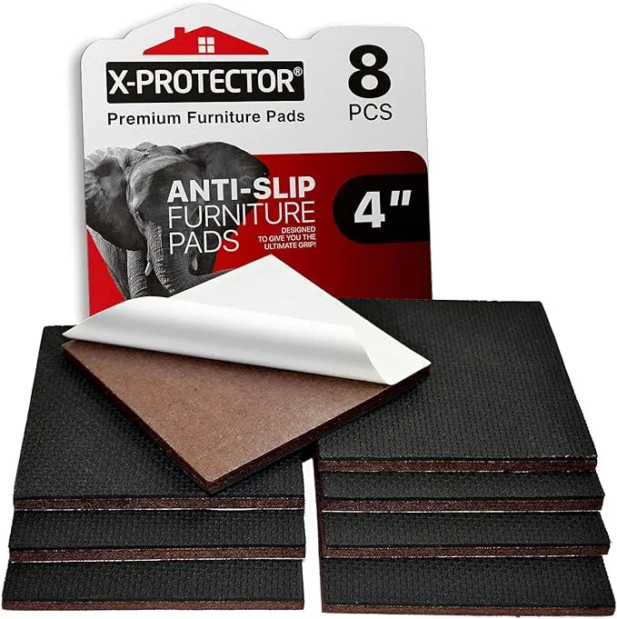 X-PROTECTOR Non Slip Furniture Pads - 8 pcs Premium Furniture Grippers 4"! Self-Adhesive Rubber Feet Furniture Feet - Ideal Non Skid Furniture Pad Floor Protectors - Keep Furniture in Place!