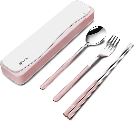 DEVICO Travel Utensils, 18/8 Stainless Steel 4pcs Cutlery Set Portable Camp ...