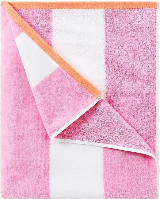 Cotton Oversized Beach Towel - Large 70 X 35 Inch Pool Towel, Rose Red Striped Q