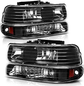 AUTOSAVER88 Headlight Assembly Compatible with 1999-2002 Chevy Silverado 1500 2500/2001-2002 Chevy Silverado 1500HD 2500HD 3500/2000-2006 Tahoe Suburban 1500 2500 Headlamp with Bumper Lights