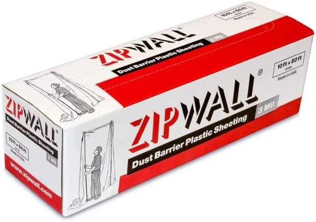 ZipWall PY50 Dust Barrier Plastic Sheeting, White 10ft x 50ft, 3 mil