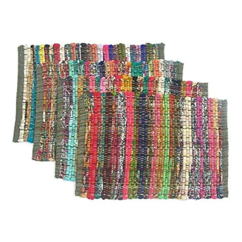 Chardin home Eco Friendly Rainbow Multi Chindi Placemats (Set of 4 mats), Siz...