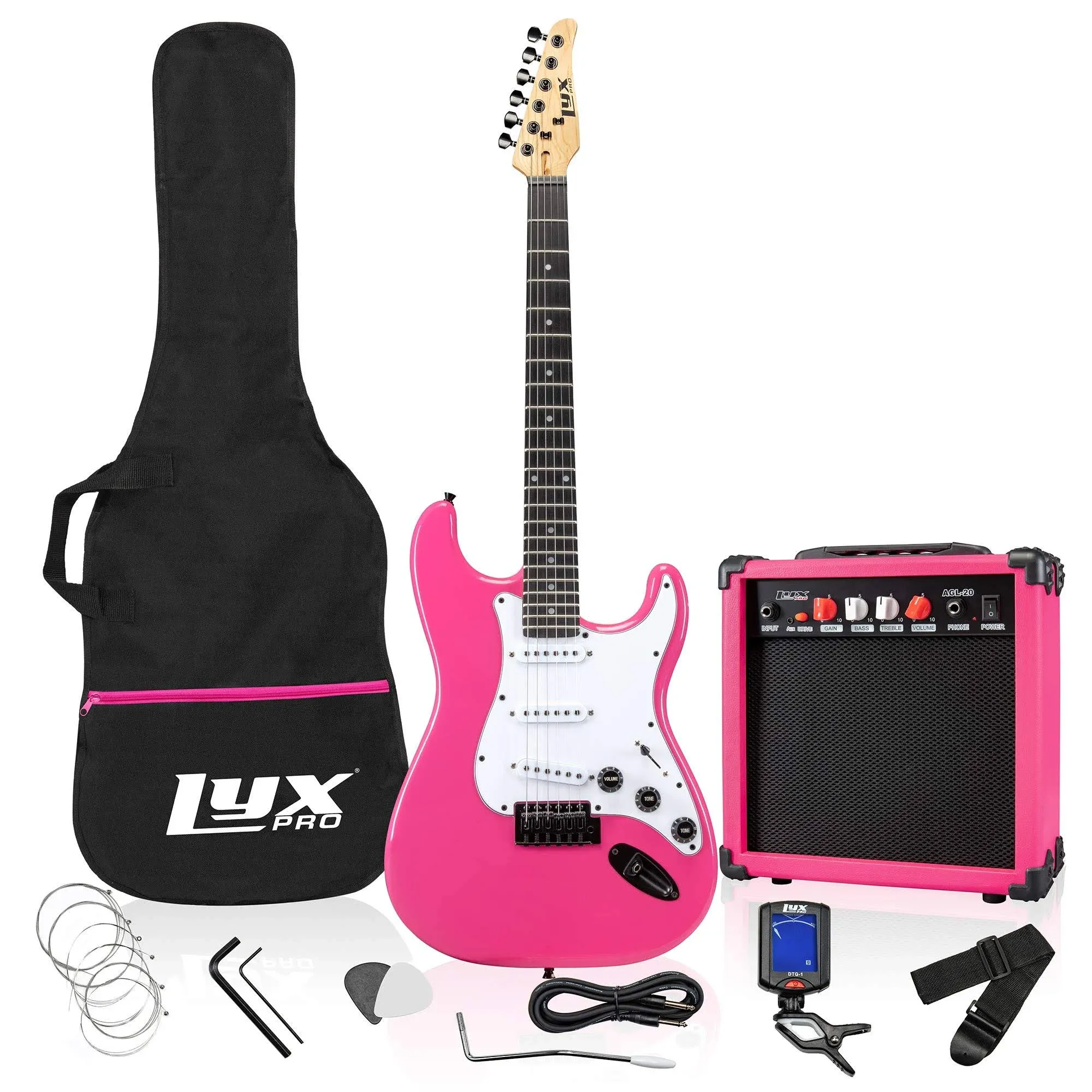 LyxPro 39" Stratocaster Electric Guitar Beginner Kit - Pink