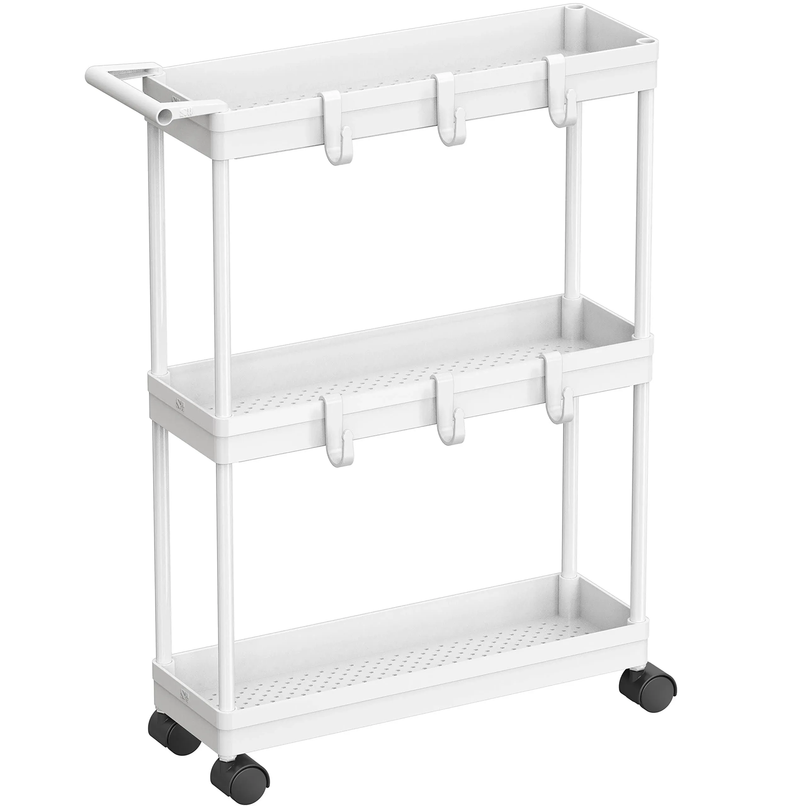 SimpleHouseware Kitchen Cart Storage 3-Tier Slim/Super Narrow Shelves with Handle, 26.5'' Height/5.5'' Width for Narrow Place, White