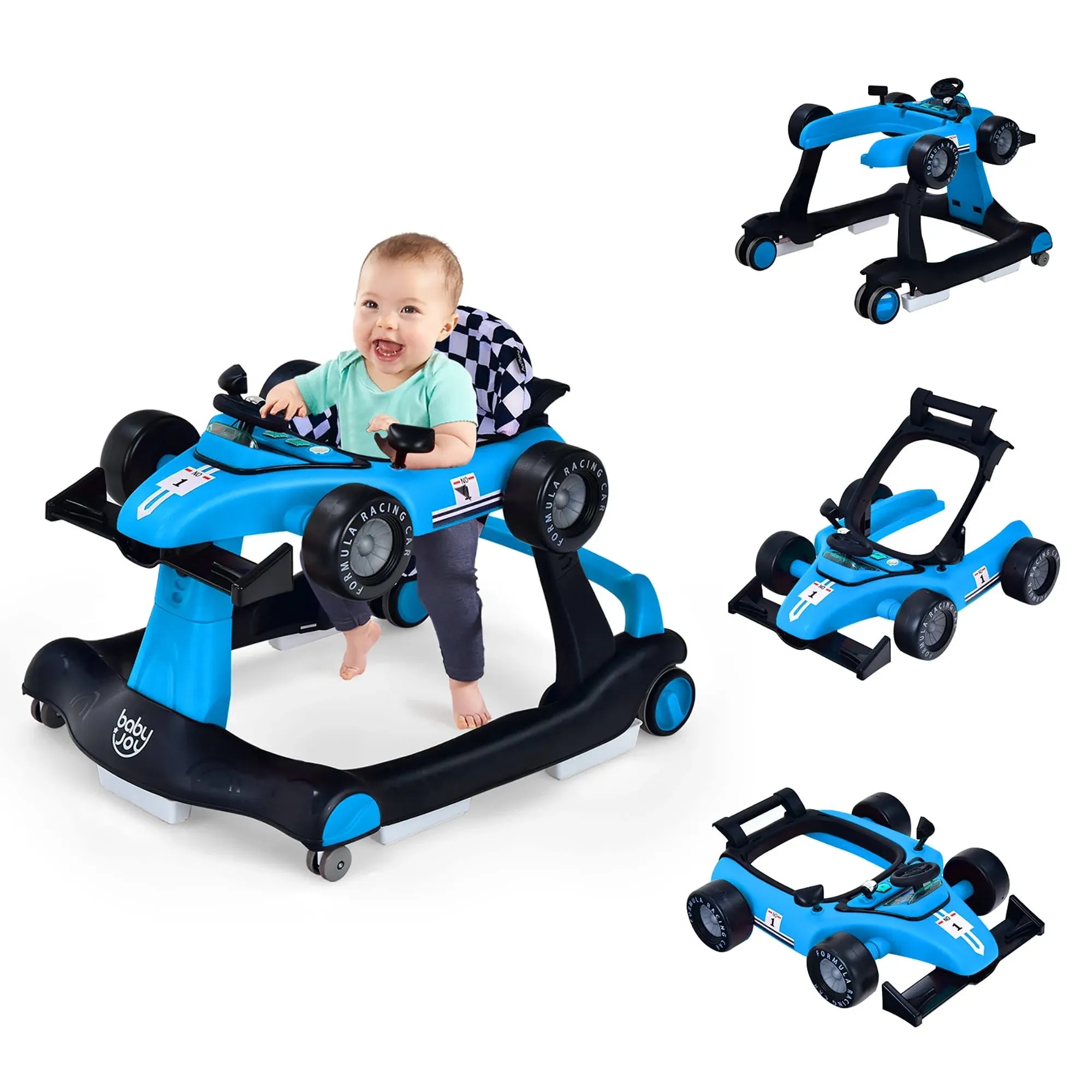 4-in-1 Foldable Activity Push Walker with Adjustable Height, Blue