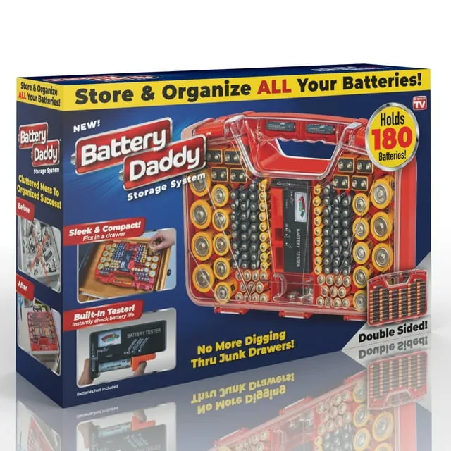 Ontel Battery Daddy – Batterie-Organizer mit Tester, speichert und schützt bis zu 180 Batterien, transparenter Verschlussdeckel, wie im Fernsehen gesehen