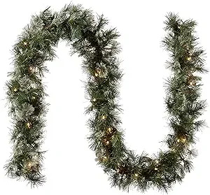 National Tree Company Pre-Lit 'Feel Real' Artificial Christmas Garland, Green, Classical, White Lights, Decorated With Berry Clusters, Plug In, Christmas Collection, 9 Feet