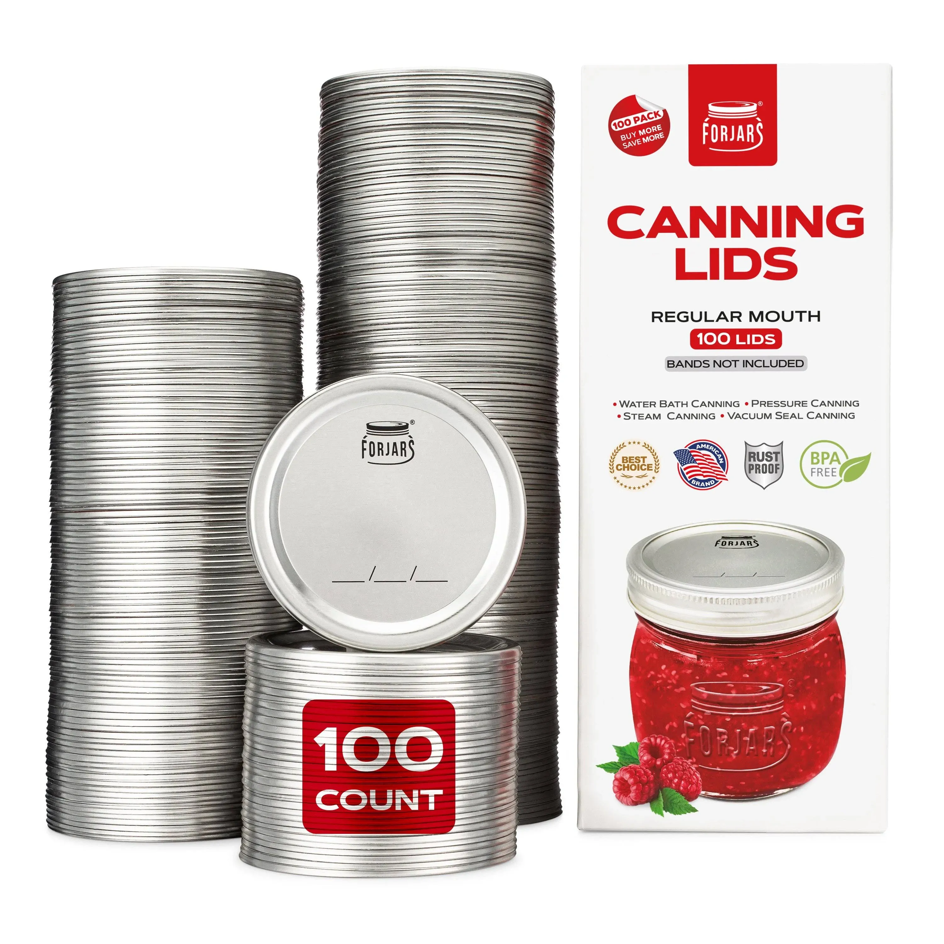 Box Of 100 ForJars Regular Mouth Canning Lids