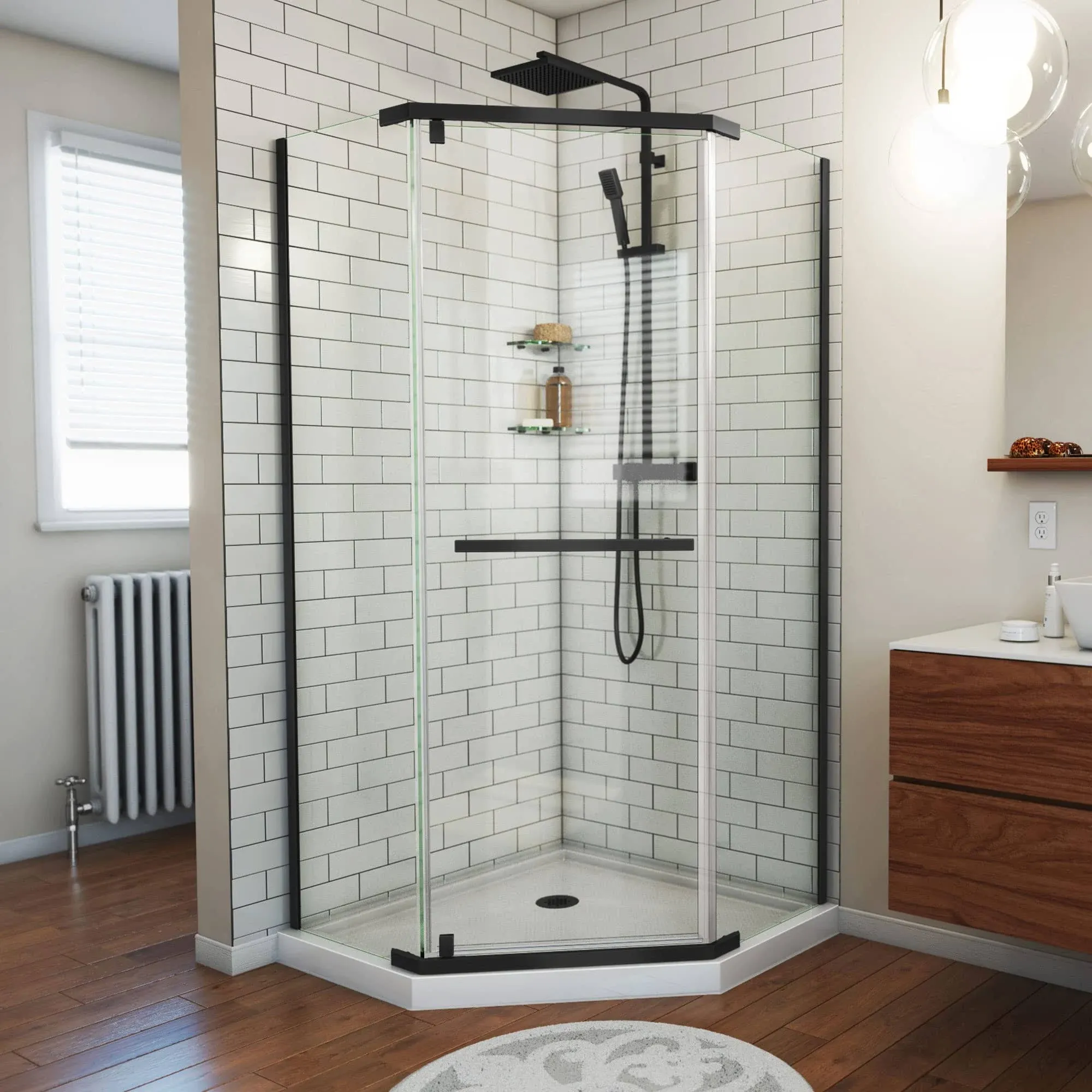 DreamLine Prism 36-1/8-in x 72-in Single Frameless Pivot Oil Rubbed Bronze Neo-angle Shower Door