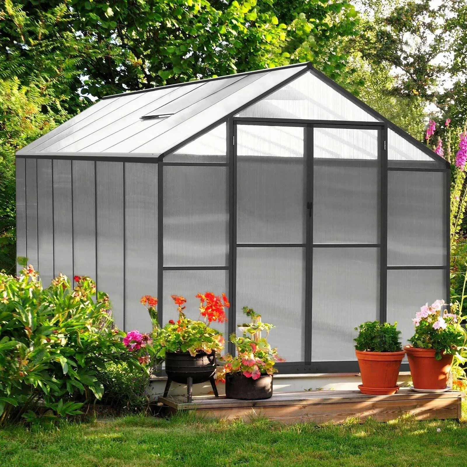 Veikous Aluminum Walk-In Garden Greenhouse Kit and Lockable Door