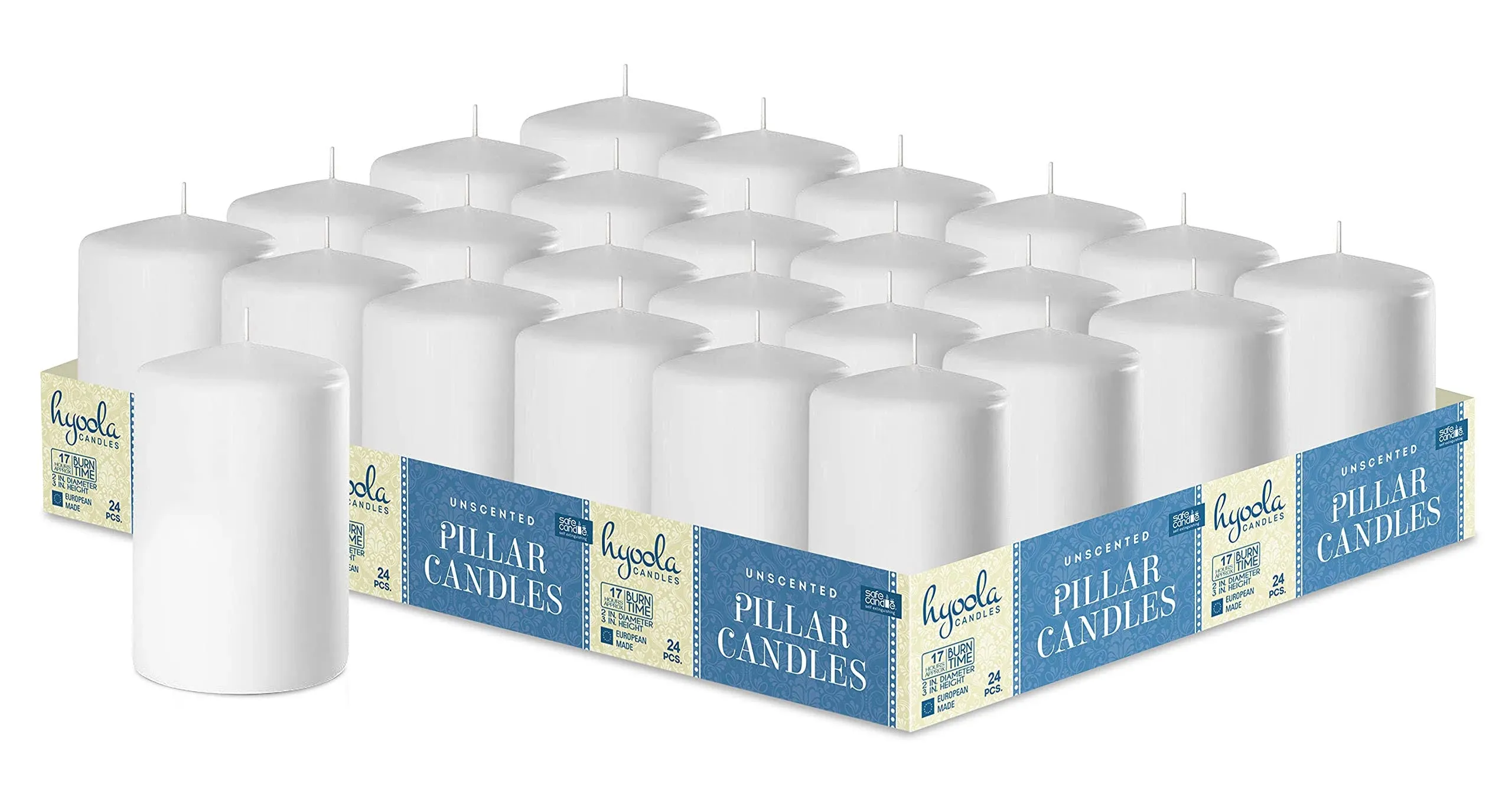 Hyoola White Pillar Candles 2x3 inch - 24 Pack Unscented Bulk Pillar Candles - European Made