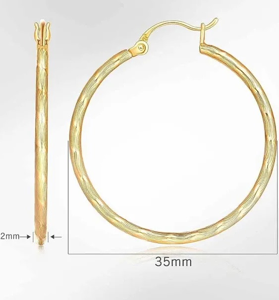 14K Gold Hoop Earrings Large Hoop Earrings Hoop Earrings for Women Hypoallergenic Gold Earrings Hoops Gold Jewelry (35mm*2mm)