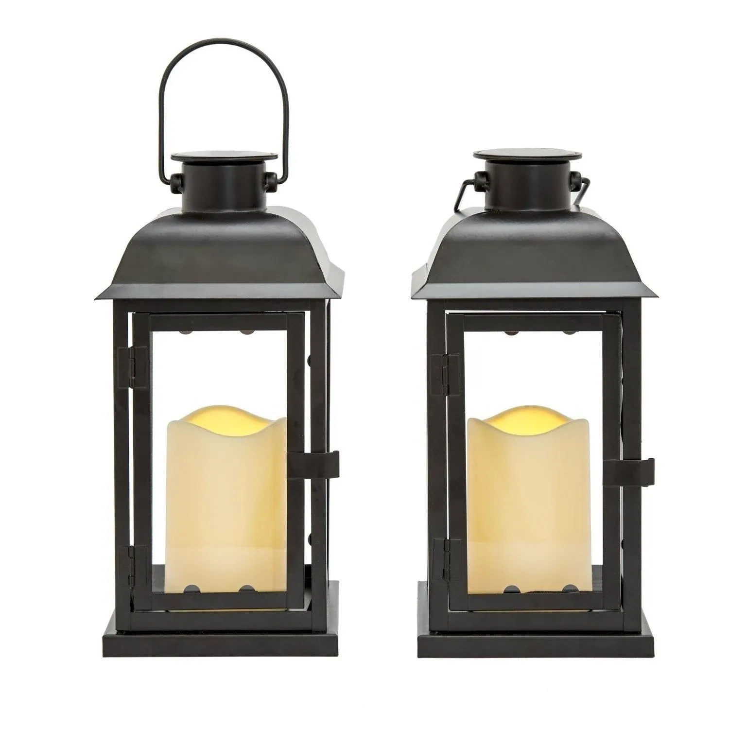 Outdoor Black Solar Candle Lanterns, 11" Height, Warm White LEDs, Dusk to Dawn ...