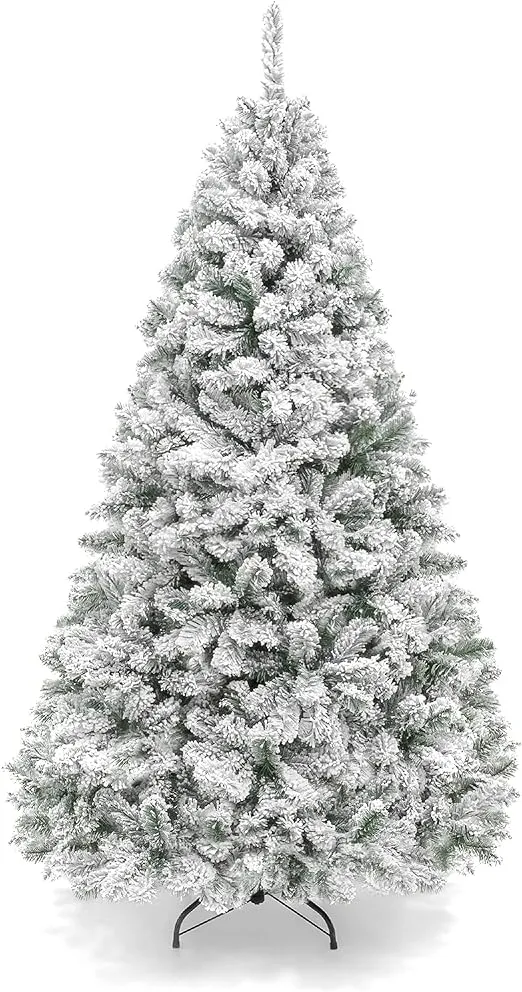 Best Choice Products 7.5ft Snow Flocked Christmas Tree, Premium Holiday Pine Branches, Foldable Metal Base