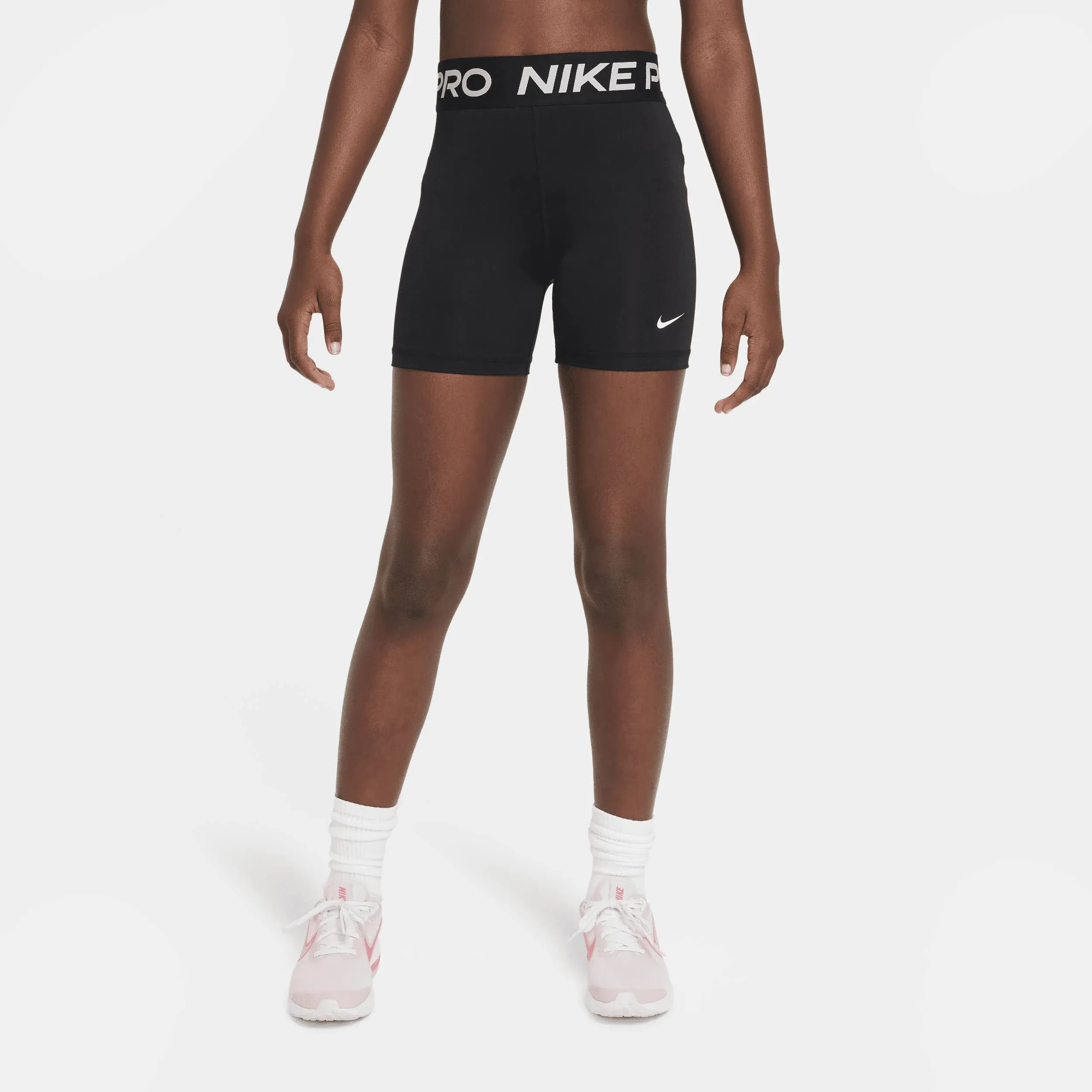 Nike Girls Pro 3" Shorts - White/Black Size S