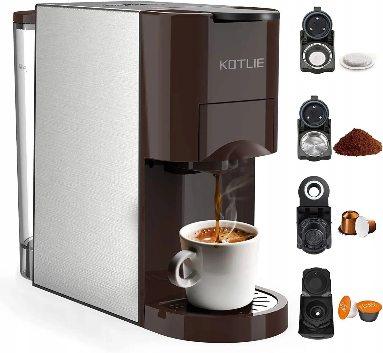 KOTLIE Espresso 4in1 Coffee Machine for Nespresso Original/Dolce Gusto/L’OR/Starbucks/Ground Capsule and ESE Coffee Pods,19 Bar Automatic Coffee