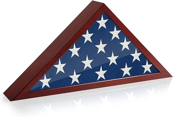 Americanflat Small Flag Case Frame - Mahogany Style Wrapped MDF Wood - Use as Small 3x5 Folded Flag Display Case - Memorial Flag Display Case for Table or Wall Display with Hanging Hardware Included