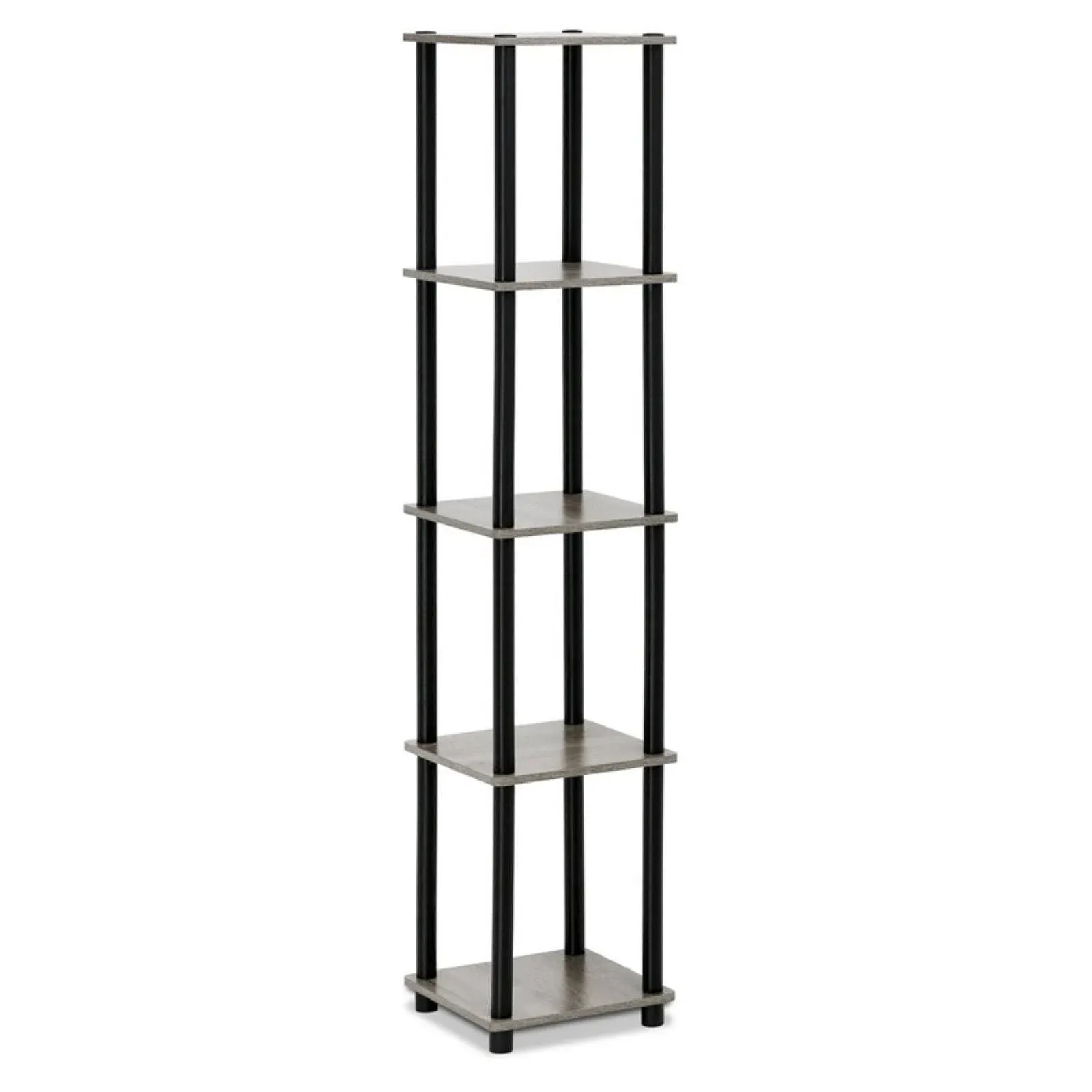 Furinno Turn-N-Tube 5-Tier Corner Square Rack Display Shelf, French Oak Grey/Black