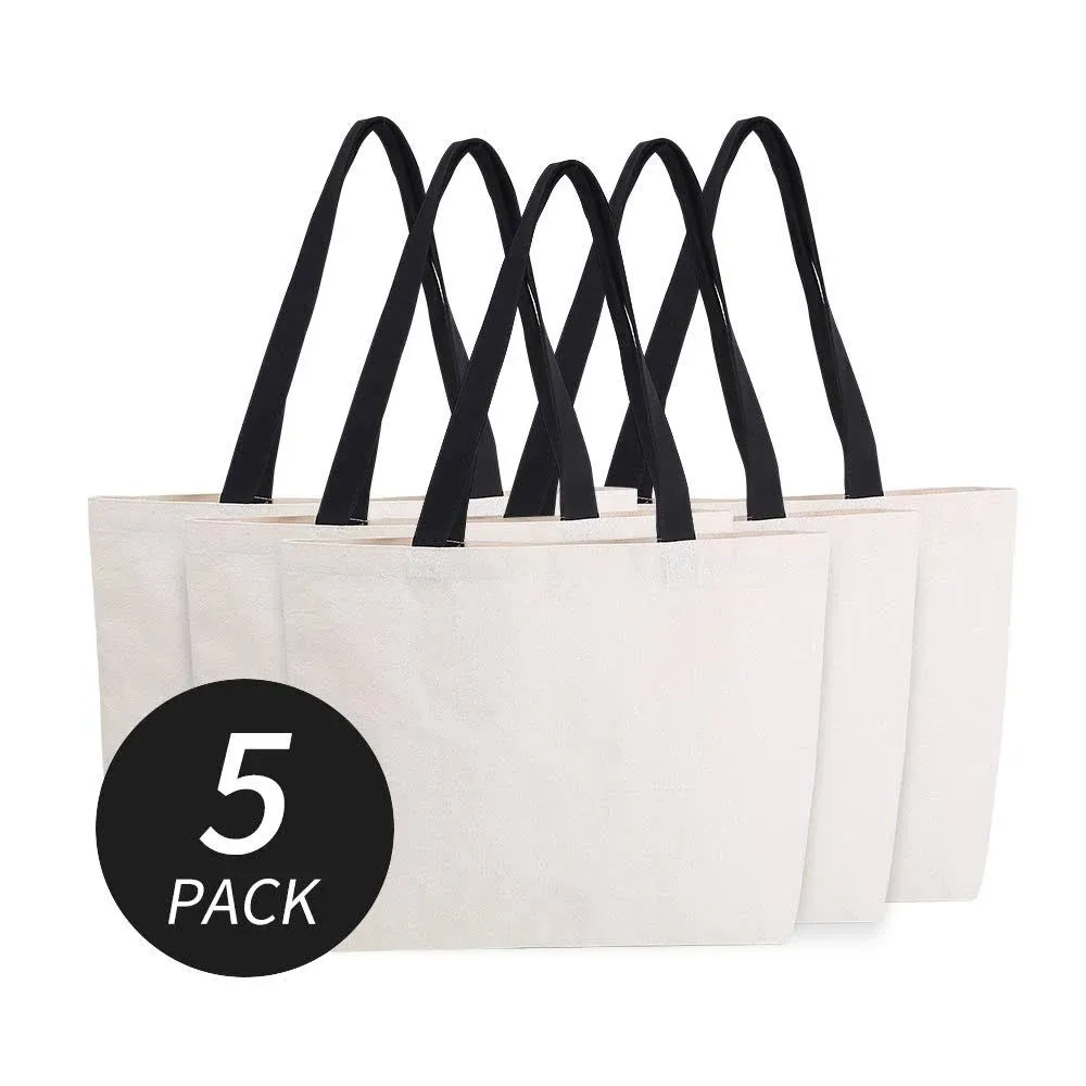 Azuca Reusable Grocery Canvas Bags with Inner Pocket Large Natural - 5 Pack 