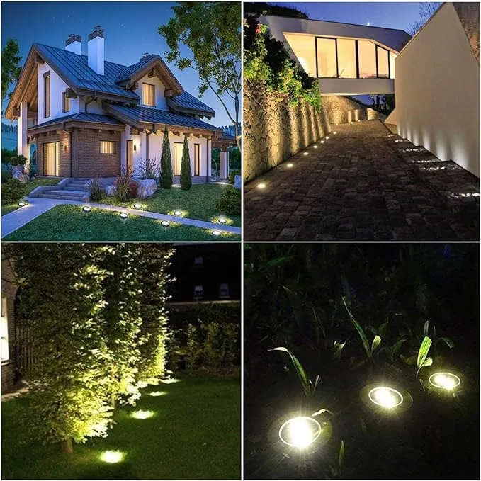 Lampes solaires au sol, lumières de jardin solaires étanches, lumières encastrées lumineuses étanches pour jardin extérieur amélioré, lumières paysagères pour sentier, cour, terrasse, pelouse, patio, passerelle (12 paquets de lumière chaude)