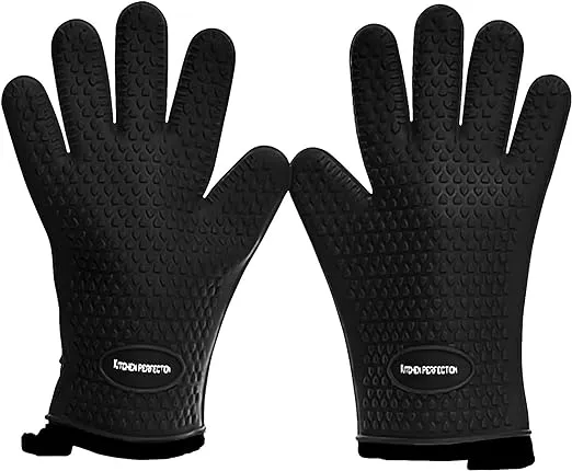 Kitchen Perfection No.1 Set of Silicone Smoker Oven Gloves - Extreme Heat Resistant Washable Mitts