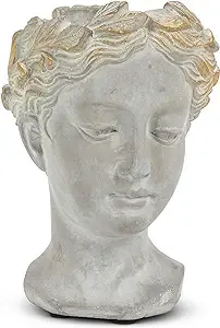 Abbott Collection Aphrodite Head Planter – Small Indoor and Outdoor Planter Pots - Whimsical Woman Statue Head Planter for Flowers and Succulents (6.5 inch, Grey/Gold)