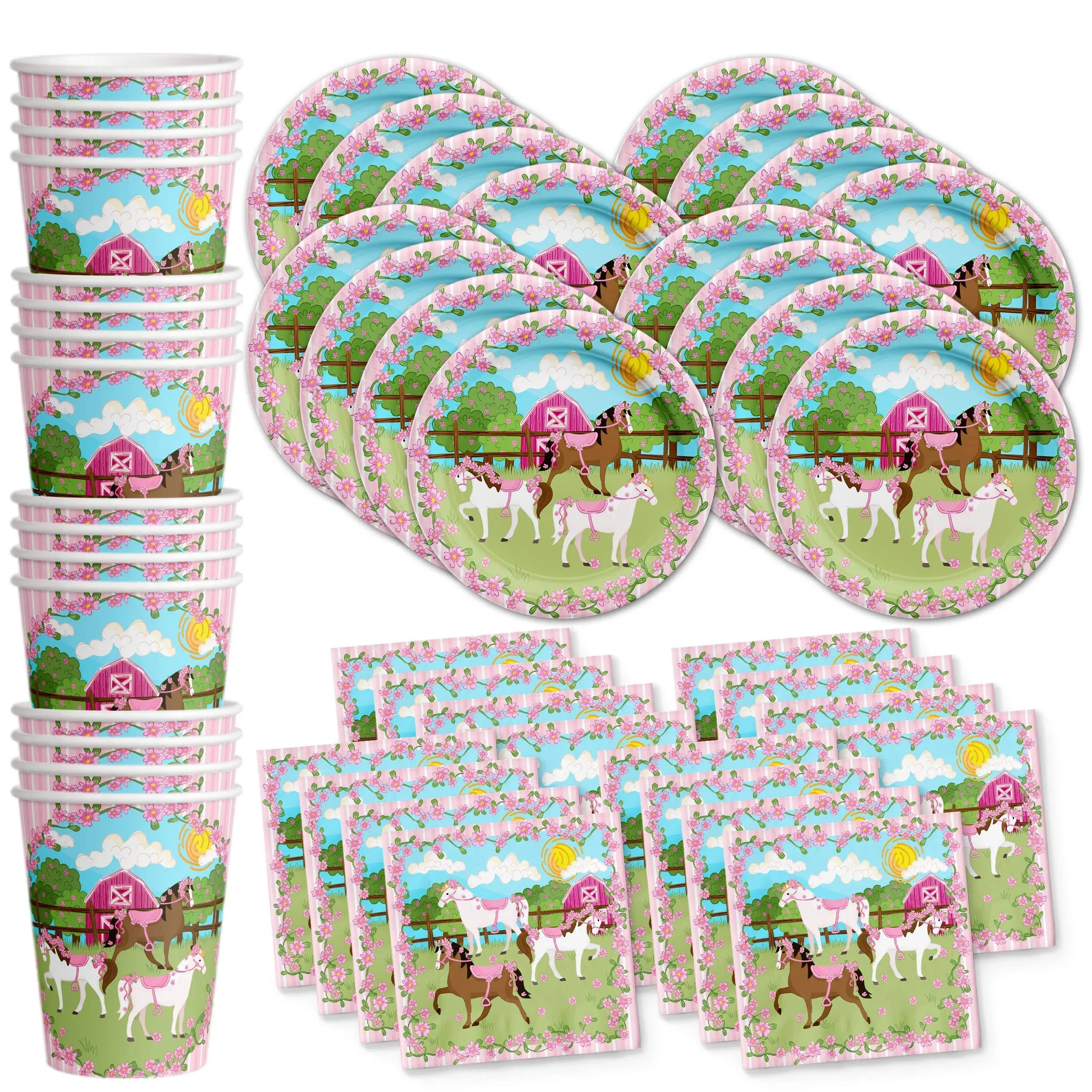 Lovely Pink Horse Birthday Party Supplies Set Plates Napkins Cups Tableware Kit 