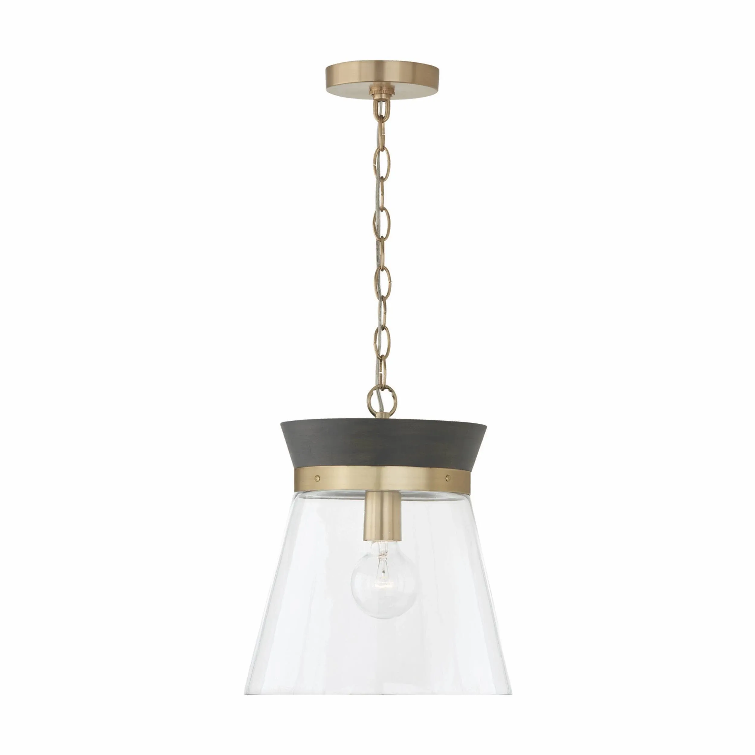 Finn 1-Light Pendant in Black Stain and Matte Brass