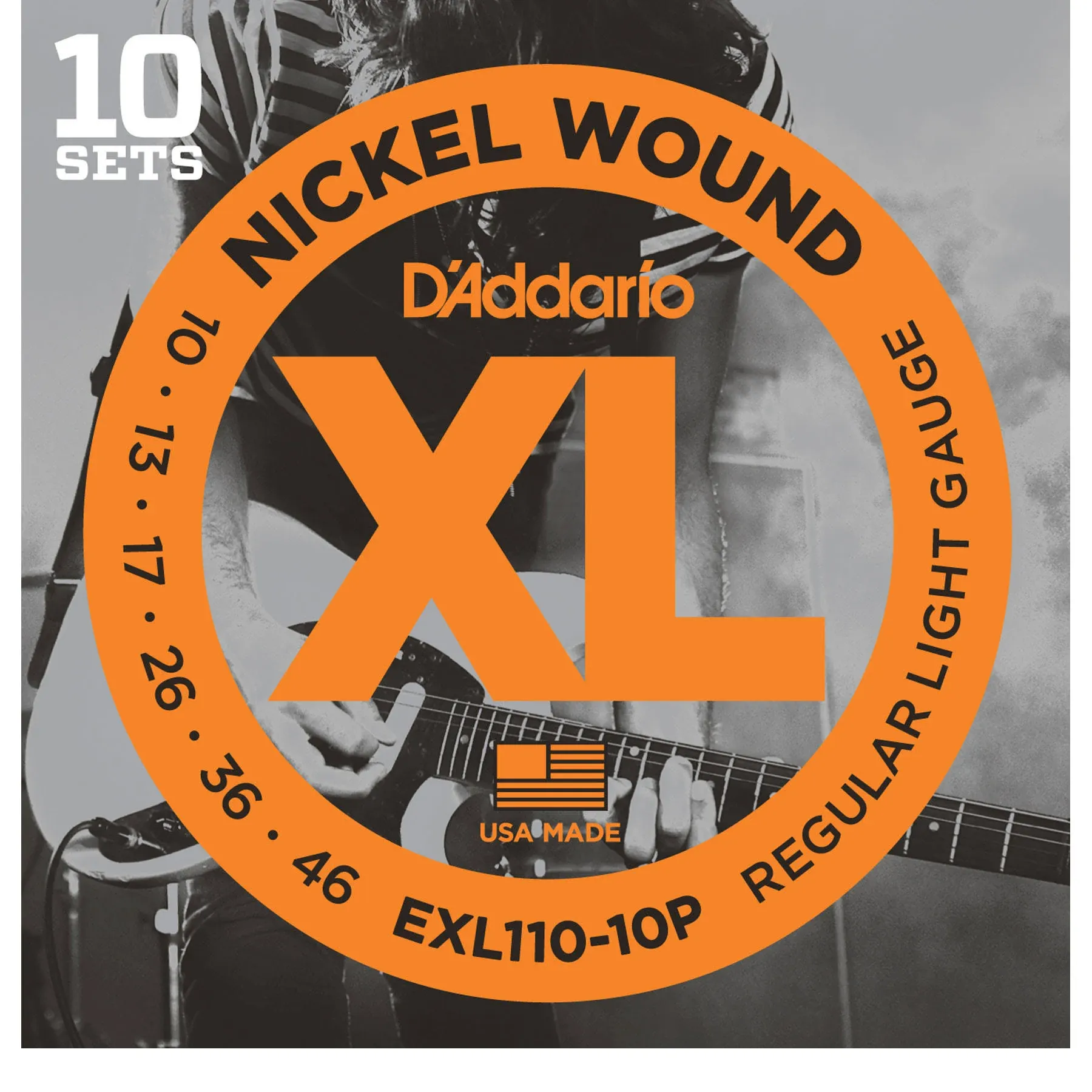 D'Addario EXL110-10P Nickel Wound Electric Guitar Strings, Regular Light, 10-46, 10