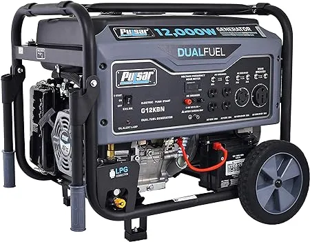 Pulsar G12KBN Heavy Duty Portable Dual Fuel Generator - 9500 Rated Watts & 12000 Peak Watts - Gas & LPG - Electric Start - Transfer Switch & RV Ready - CARB Compliant