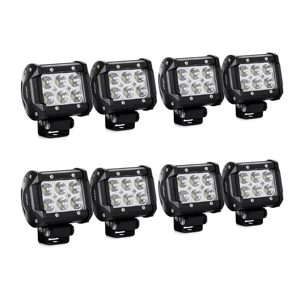 Nilight LED Light Bar 8pcs 18W 1260lm Spot Pods Driving Fog Off Road Lights Jeep