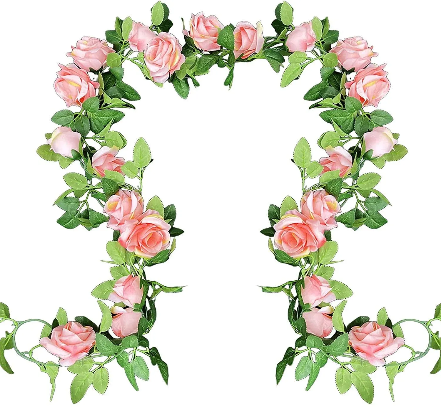 Ukeler 2 Pack Artificial Flowers Garland Total 14ft Pink Rose Vines Hanging ...