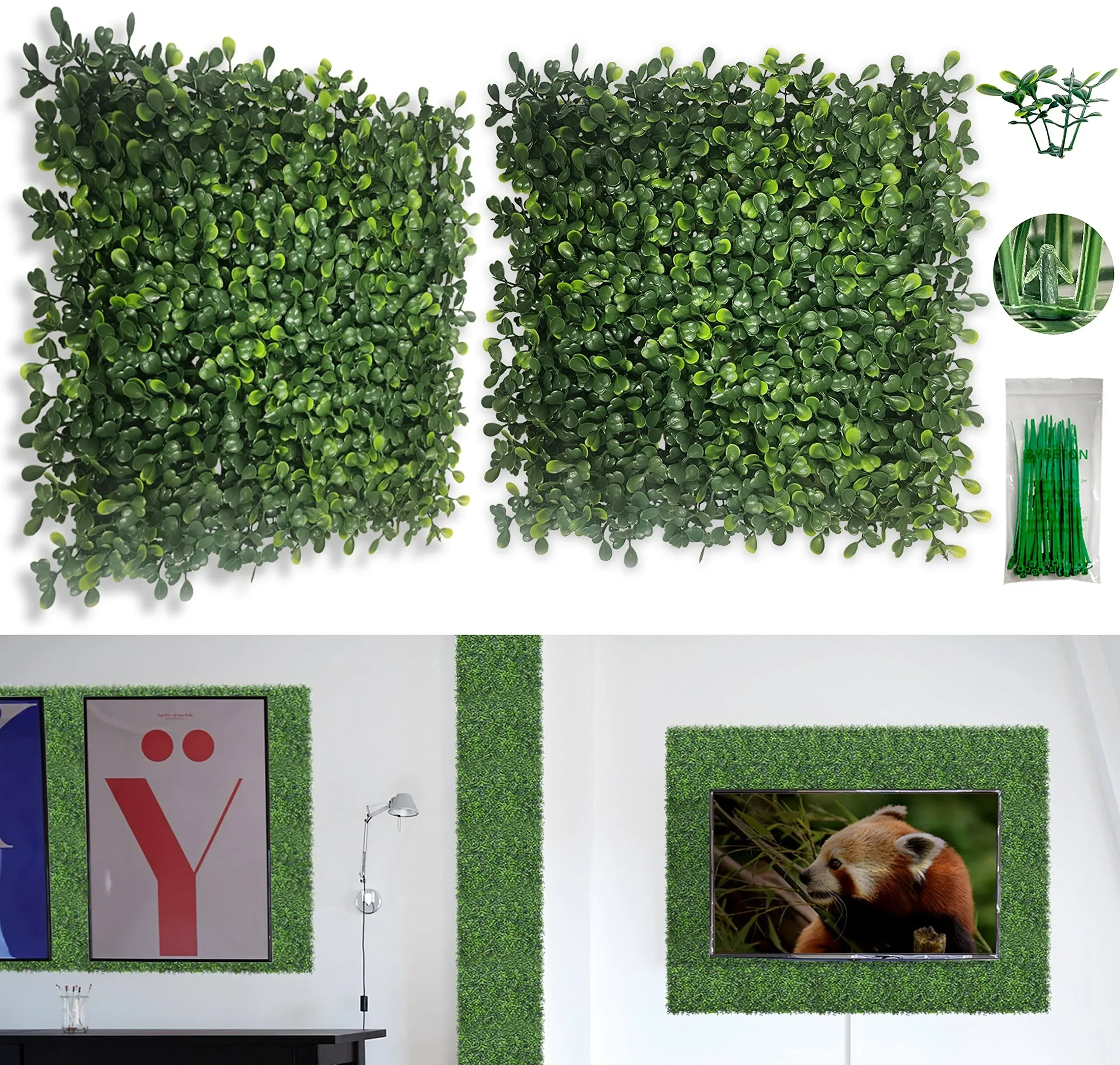 Artificial Grass Wall Panel,10&#034;X 10&#034;(12Pcs) Boxwood Faux Green Wall Panels fo...