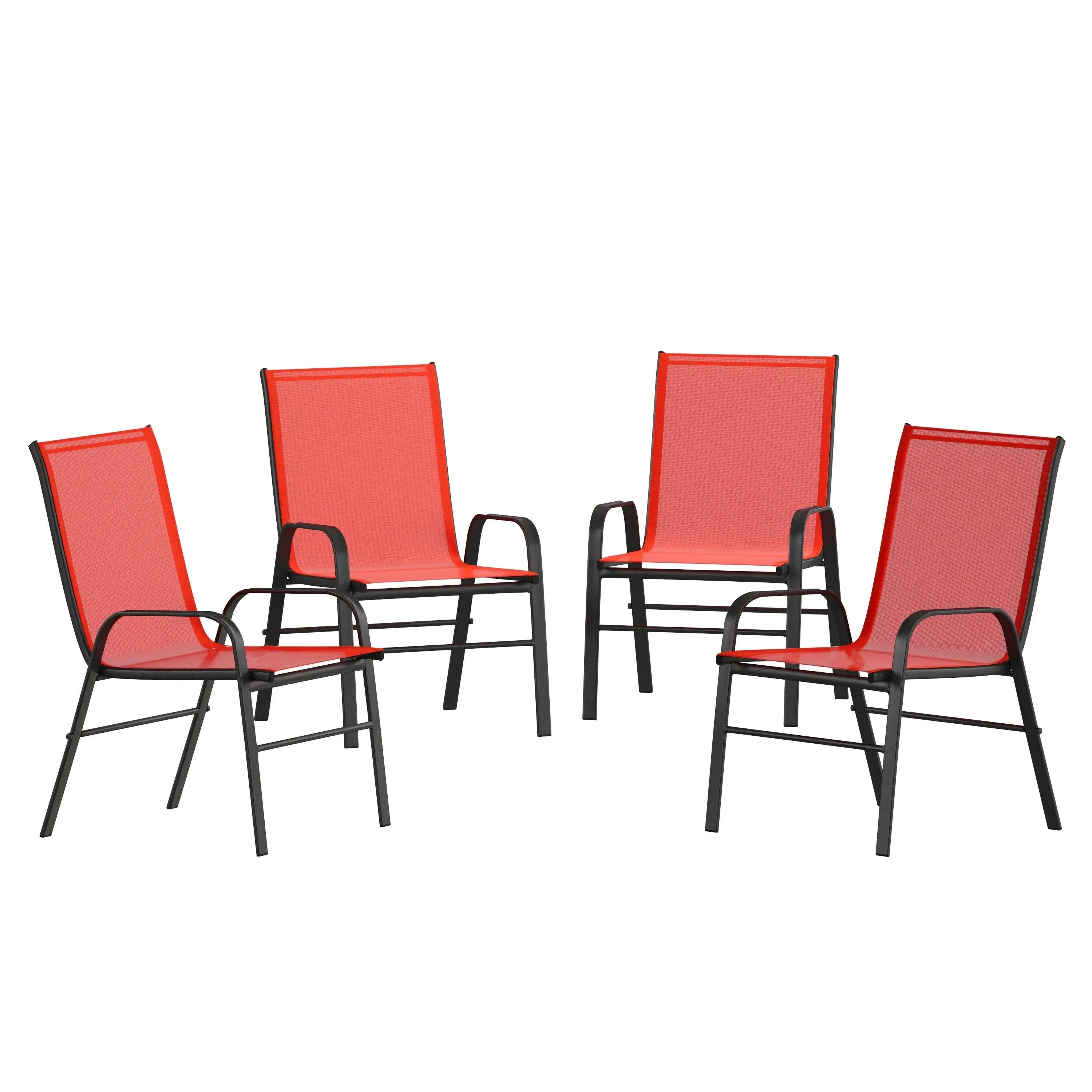 4 Pack Brazos Series Gray Outdoor Stack Chair with Flex Comfort Material and Metal Frame