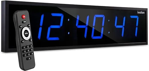 Ivation Large Digital Wall Clock, 24-Inch LED Display w/Timer - Blue