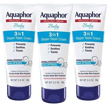 Aquaphor Baby 3 in 1 Diaper Rash Cream 3.5 oz