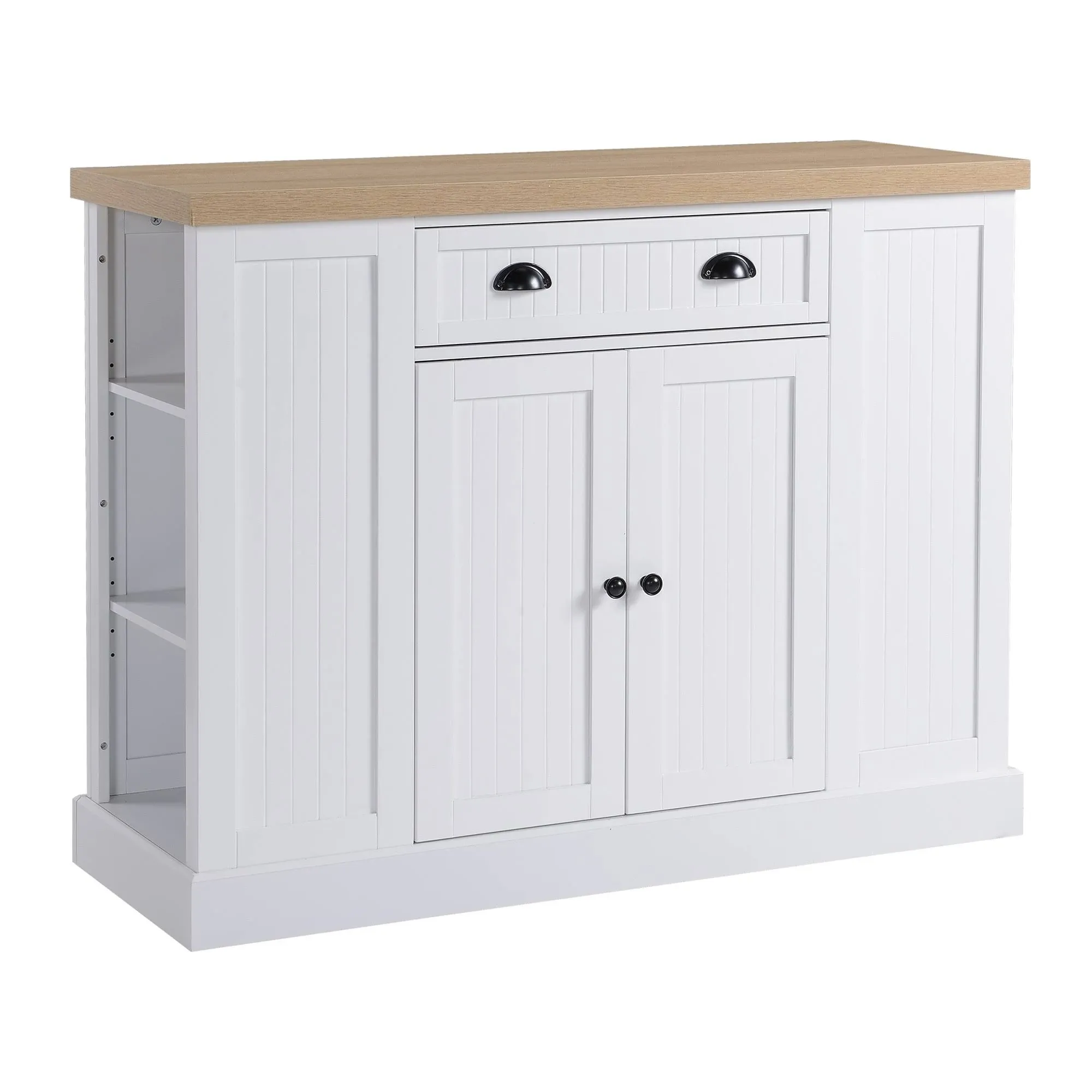 HOMCOM Fluted-Style Wooden Kitchen Island Storage Cabinet with Drawer, Open ...