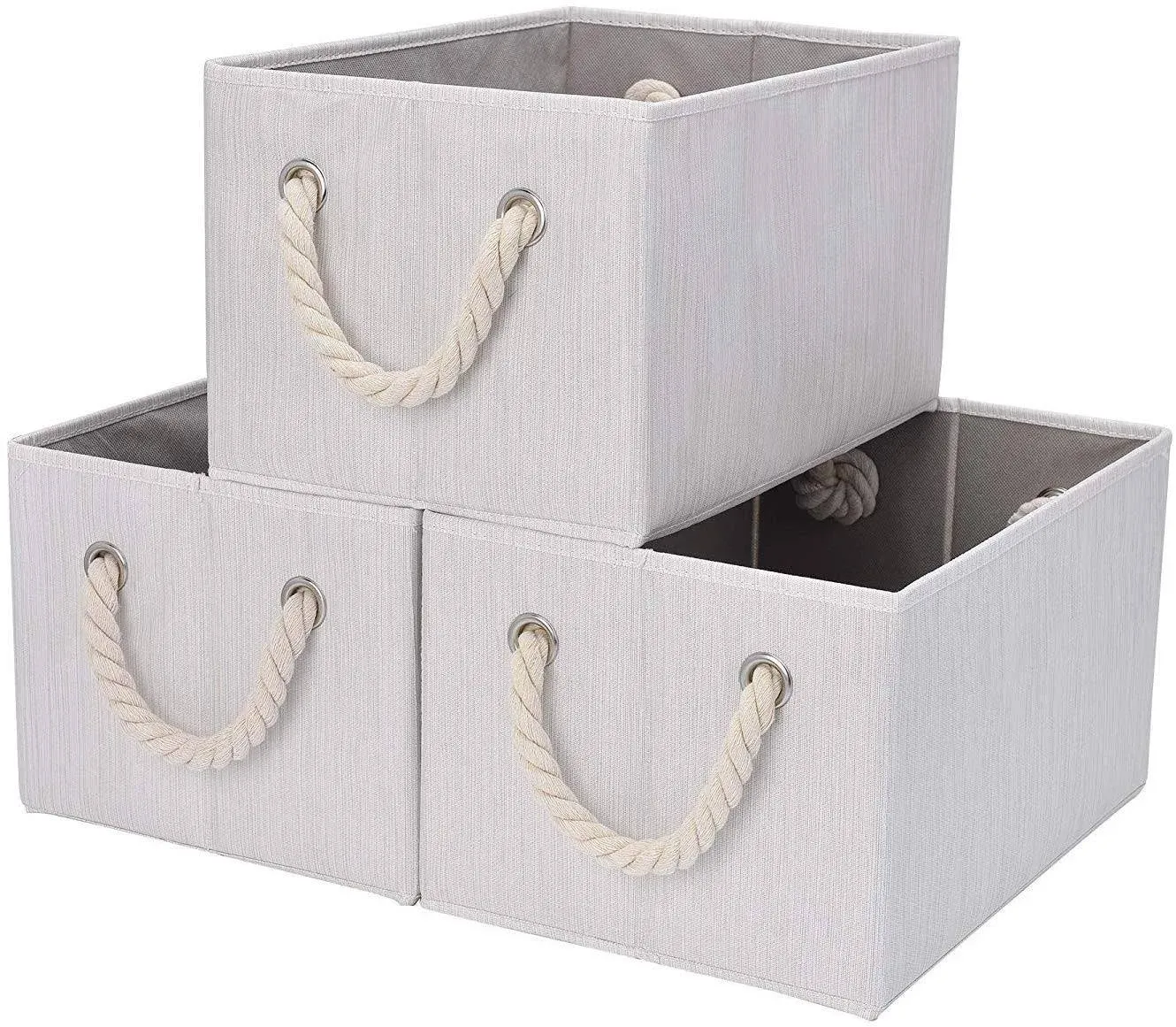 StorageWorks Storage Bins with Cotton Rope Handles, Foldable Basket, White,...