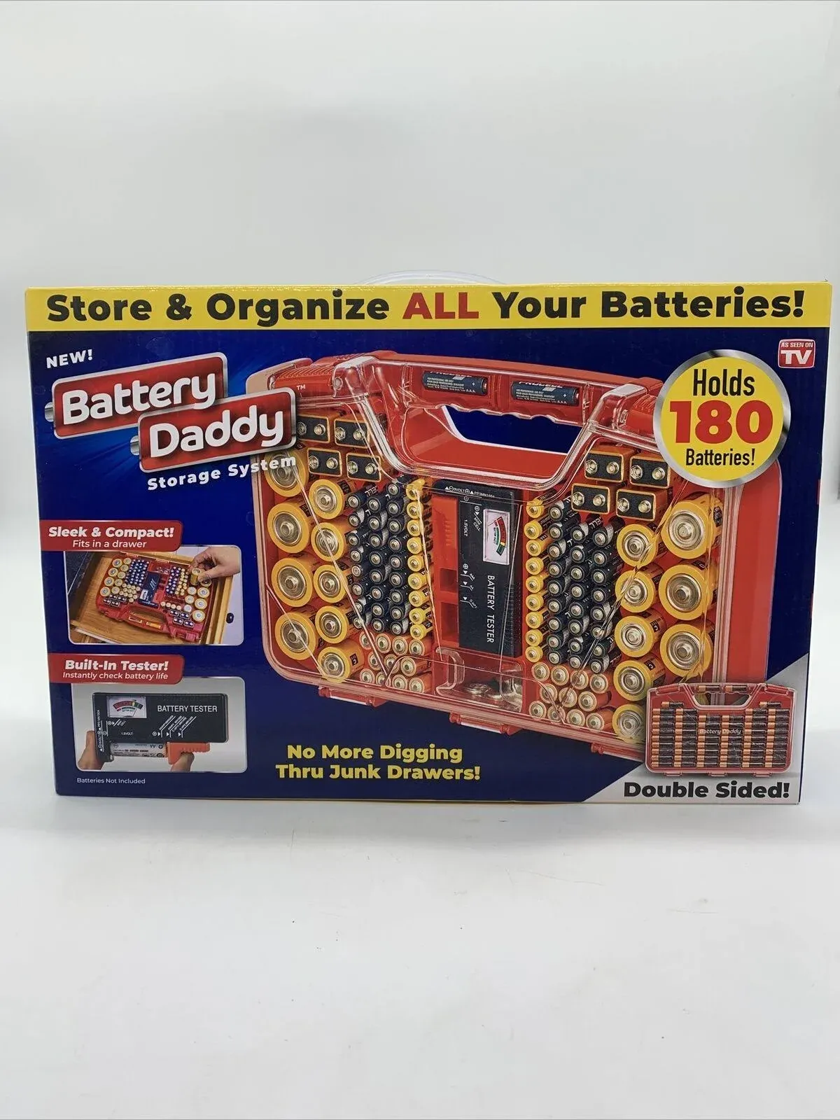 Ontel Battery Daddy – Batterie-Organizer mit Tester, speichert und schützt bis zu 180 Batterien, transparenter Verschlussdeckel, wie im Fernsehen gesehen