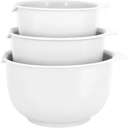 Glad Mixing Bowls with Pour Spout, Set of 3 Nesting Design Saves Space Non-Slip, BPA Free, Dishwasher Safe Kitchen Cooking and Baking Supplies, White