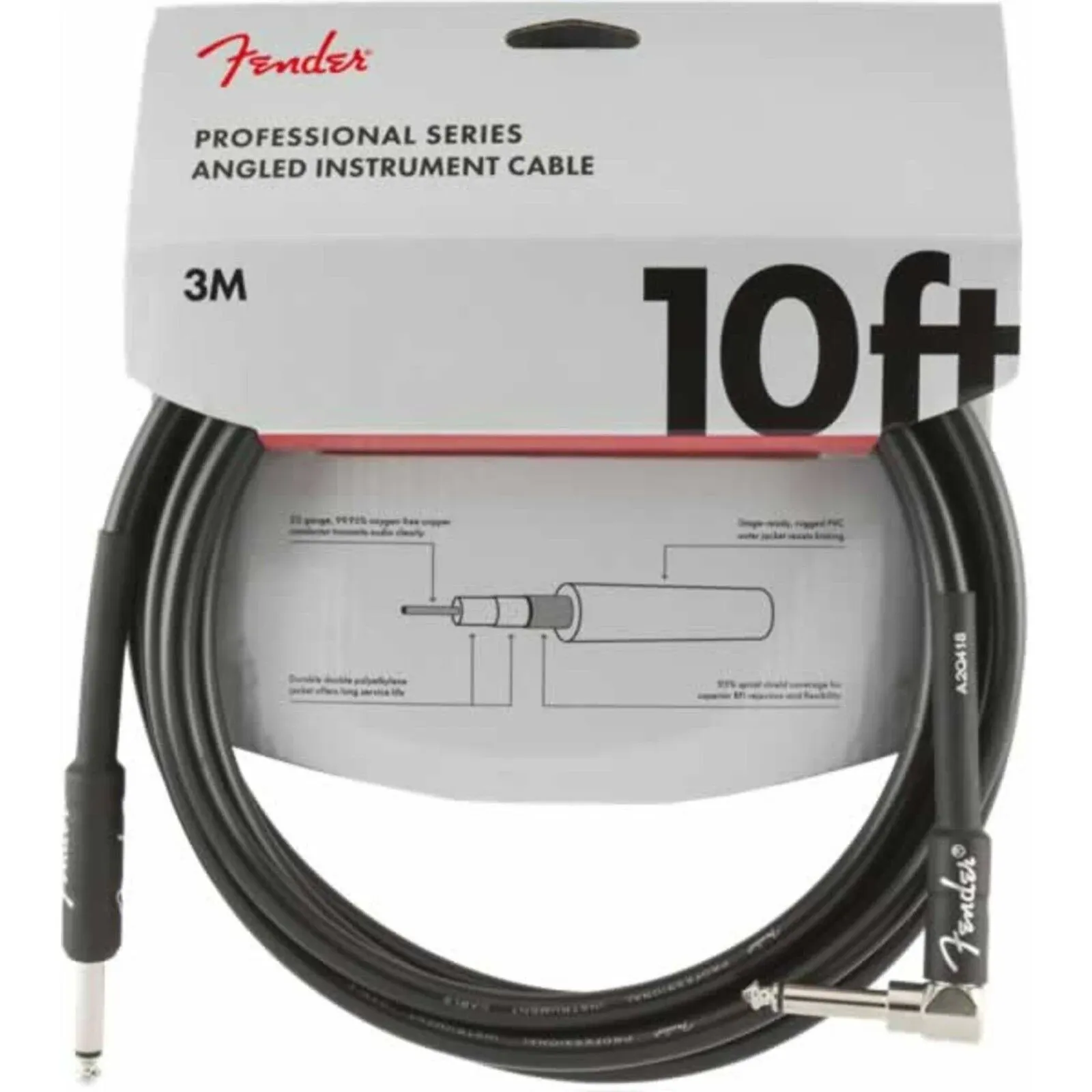 Fender Professional Series Instrument Cable 10' Straight / Angle Black