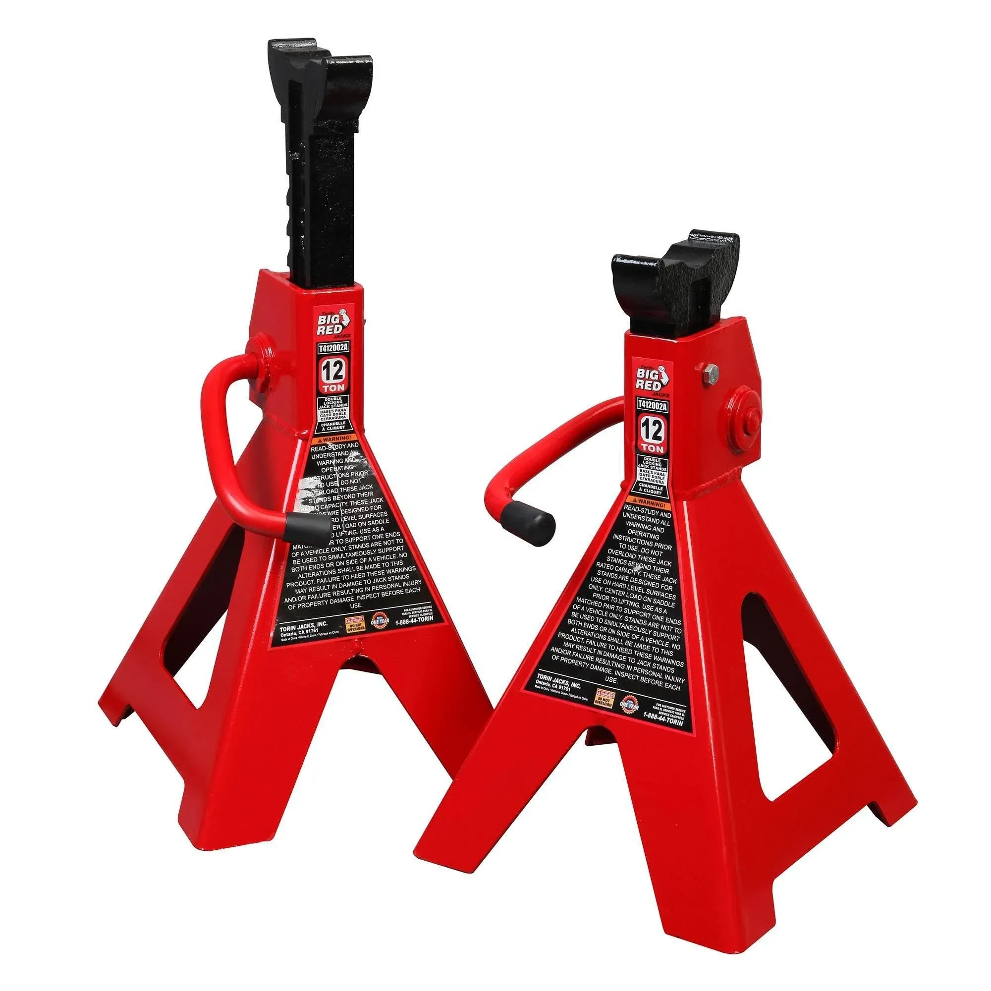 T41202  Steel Jack Stands: 12 Ton (24,000 Lb) Capacity, Red, 1 Pair