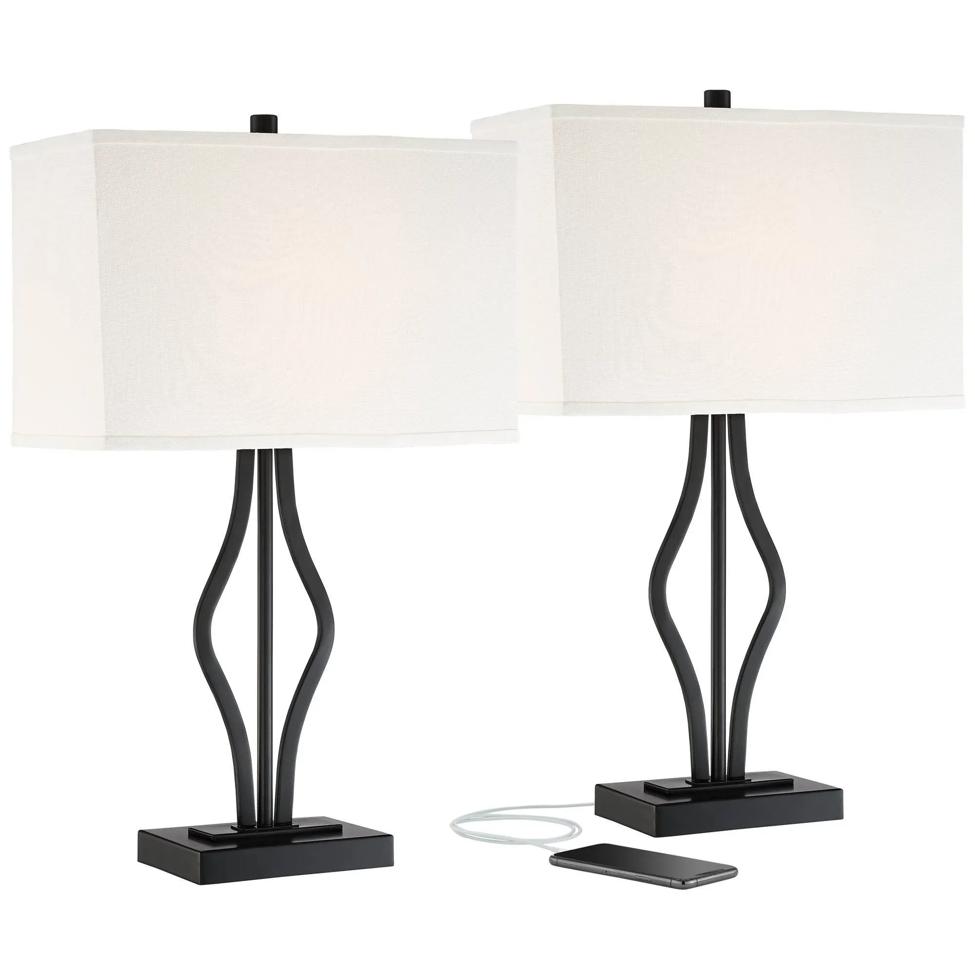 Ally Modern Table Lamps 26 1/2&#034; High Set of 2 Black with USB Port for Bedroom