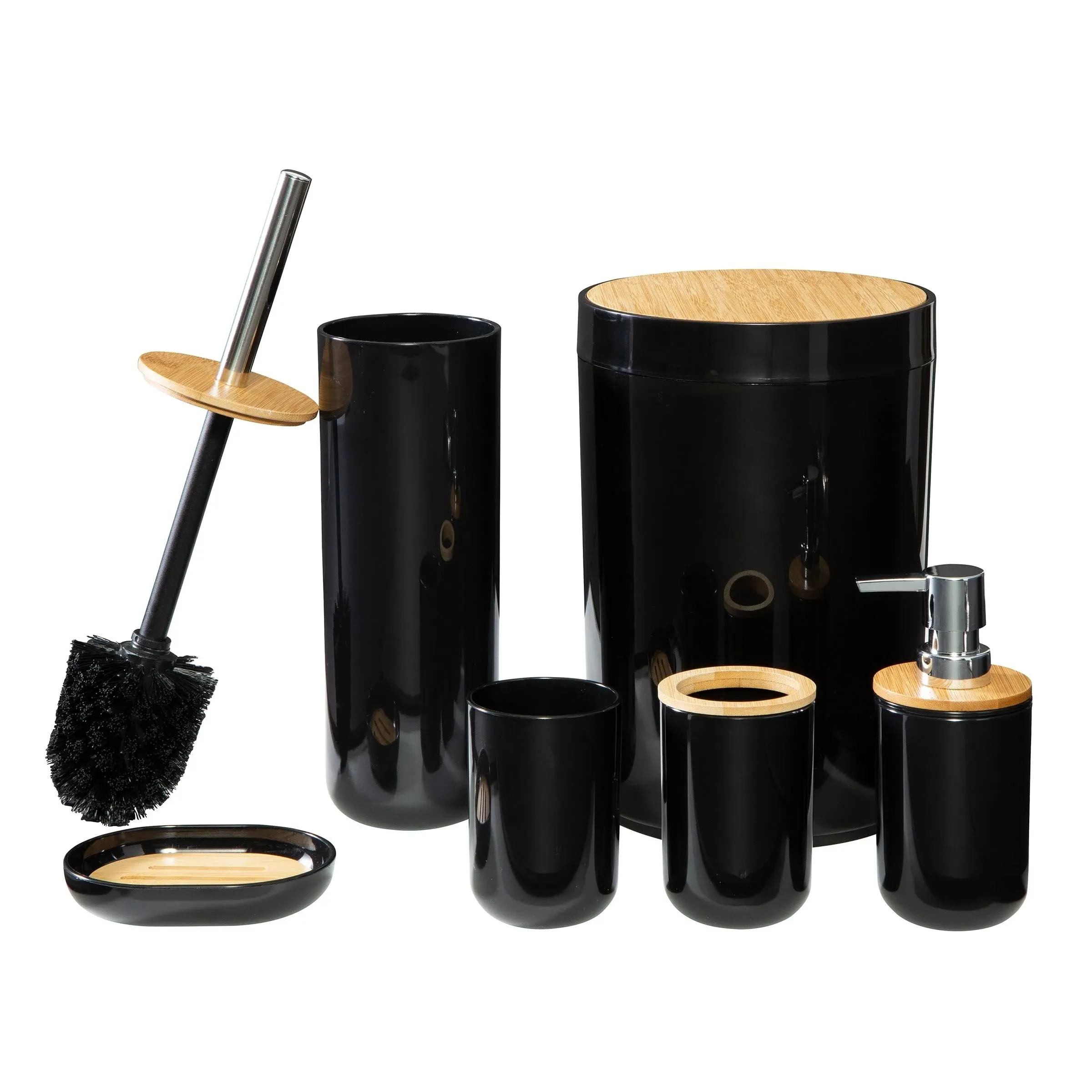 Bathroom Accessory Set - 6 PCS Black Bathroom Accessories Sets Complete with Soap Dispenser, Toothbrush Holder and Cup, Soap Dish, Toilet Brush and Holder, Qtip Holder, Bathroom Accessories Decor Set