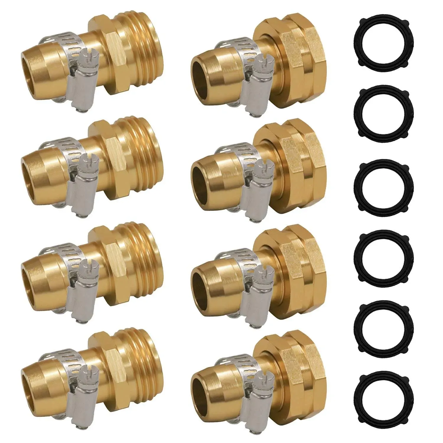 Gold &amp; Black Aluminum Hose Repair Connectors - 4-Piece Set for Hose Fittings