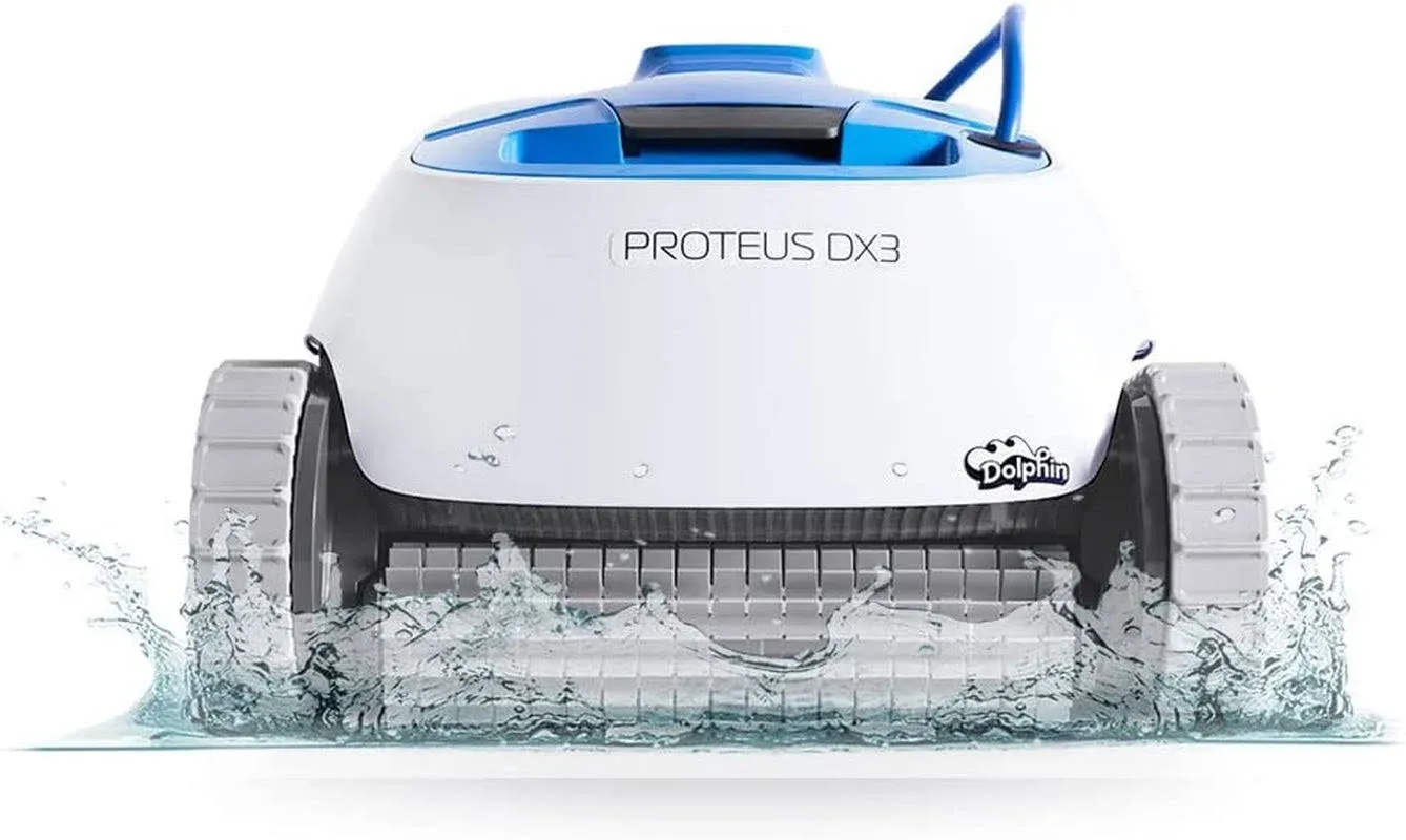 Dolphin Proteus DX3 Robotic Pool Vacuum Cleaner — Wall Climbing Capability — Powerful Active Scrubbing Brush — Ideal for All Pool Types up to 33 FT in Length 99996114-LES