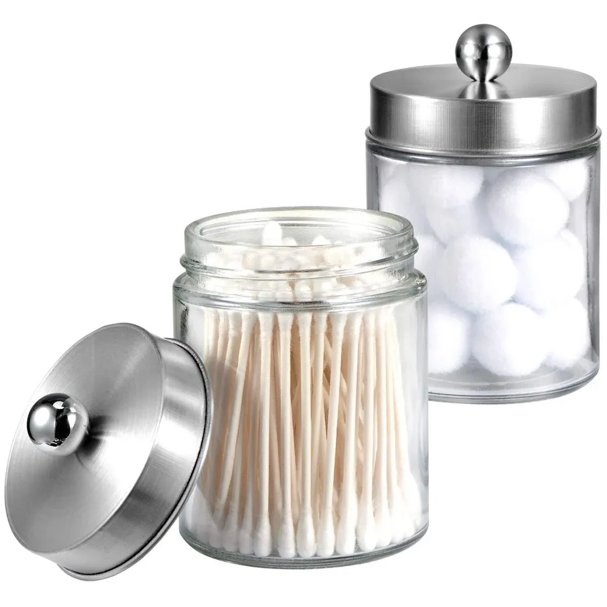 Amolliar Apothecary Jars Bathroom Vanity Organizer -Countertop Canister Jar with Storage Lid - Qtip Dispenser Holder Glass for Qtips,Cotton Swabs