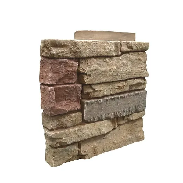 GenStone Faux Stacked Stone Left Corner Panel 12.5" x 11.25" in Desert Sunrise Color for Do It Yourself Friendly Home Improvement Projects